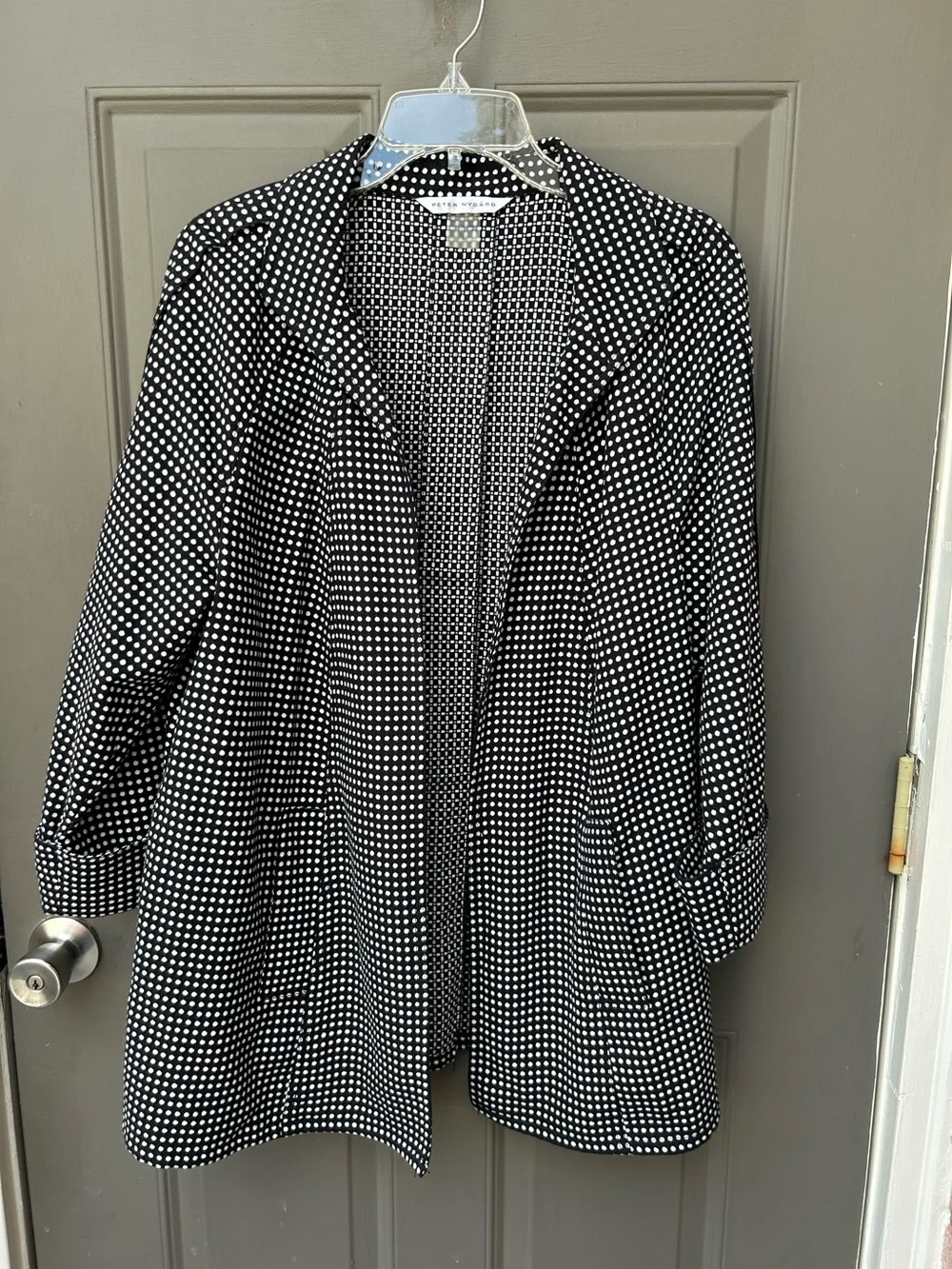Black and White Polka Dot Open-Front Women's Jacket